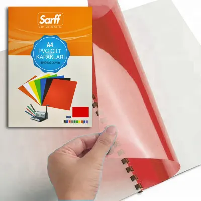 SARFF A4 ŞEFFAF KIRMIZI PVC CİLT KAPAKLARI - 100ADET