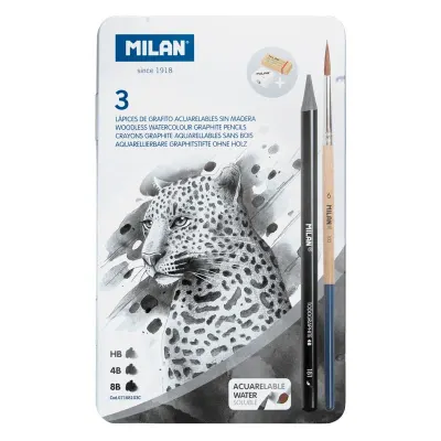 MILAN 7168103C GRAPHITE HB,4B,8B SUDA ÇÖZÜNÜR KURŞUN KALEM 3LÜ (KALEMTRAŞ+FIRÇA+SİLGİ SET)