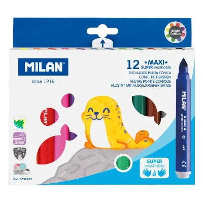 MILAN 692412 MAXI JUMBO YIKANABİLİR KEÇELİ (7,5MM UÇ) - 12Lİ