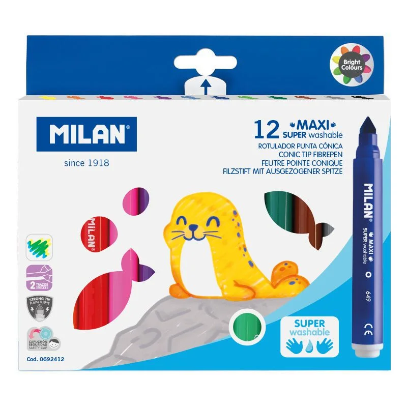 MILAN 692412 MAXI JUMBO YIKANABİLİR KEÇELİ (7,5MM UÇ) - 12Lİ