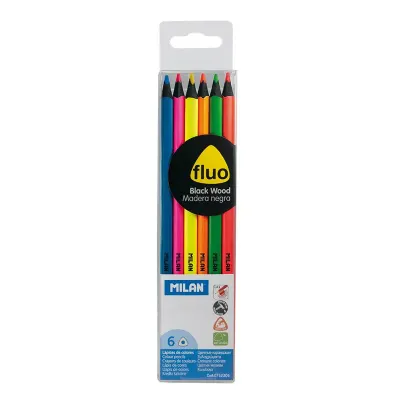 MILAN 752306 BLACK WOOD FLUO KURU BOYA KALEMİ (2,9MM UÇ) - 6'LI