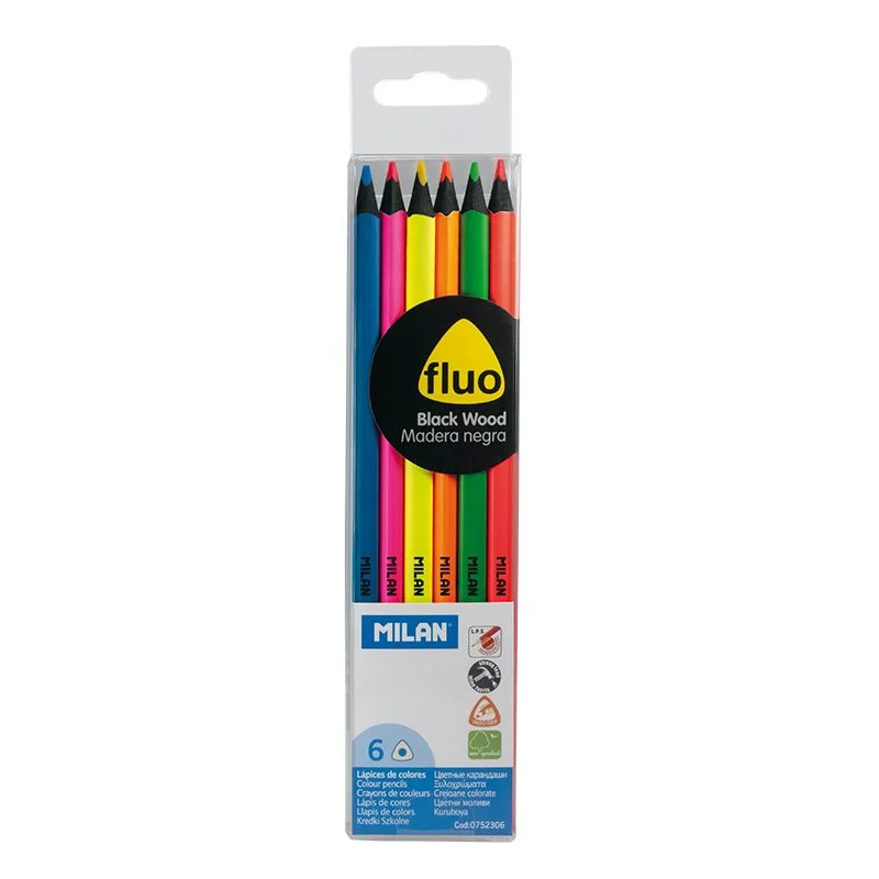 MILAN 752306 BLACK WOOD FLUO KURU BOYA KALEMİ (2,9MM UÇ) - 6'LI