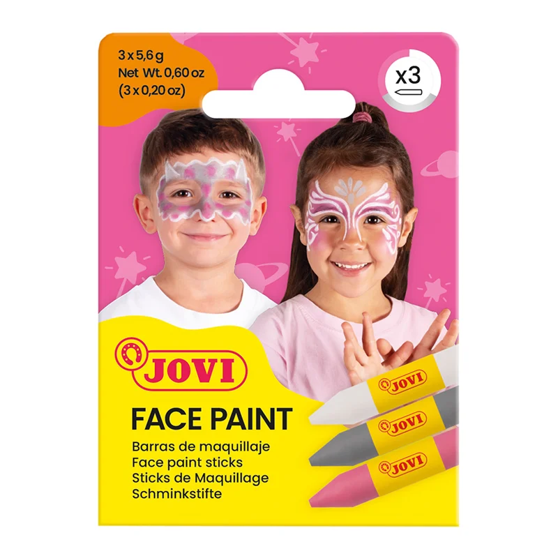 JOVI 175FA YÜZ BOYASI STİK KALEM 5,6GR PEMBE-GÜMÜŞ-BEYAZ - 3'LÜ