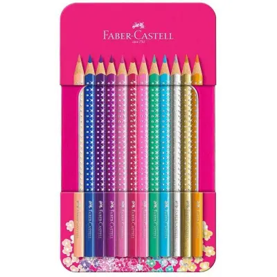 FABER 12 RENK PARLAK RENKLER KURU BOYA METAL KUTU 201737 (Best)