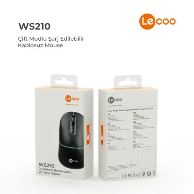 LECOO WS210 SİYAH Bluetooth & 2.4G WiFi Wireless Charging MOUSE (Best)