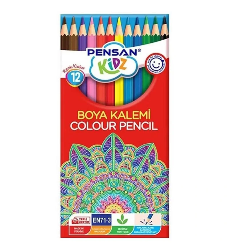 PENSAN KİDZ 12 RENK TAM BOY KURU BOYA PE56312TBKB (Best)