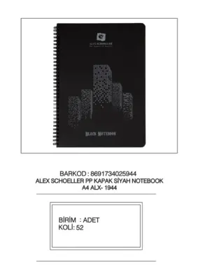 ALEX A4 60 YP SPR PP KAPAK SİYAH DEFTER ALX-1944 (Best)