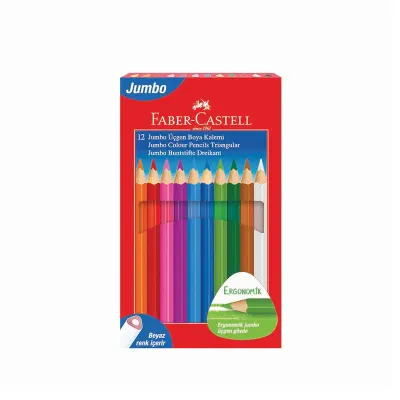 FABER 12 RENK JUMBO ÜÇGEN TAM BOY BOYA BEYAZ 116616 (Best)