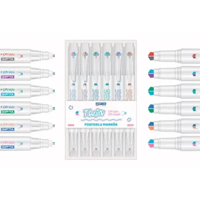 GIPTA MARKÖR ÜÇ BOYUTLU ÇİFT ÇİZGİ TWIN UÇ 6 RENK SET F1533 (Best)