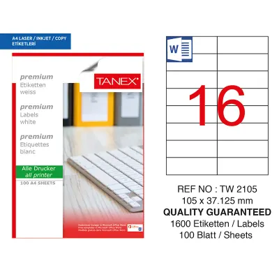 TANEX 105x37.125 LASER ETİKET TW-2105 (Best)