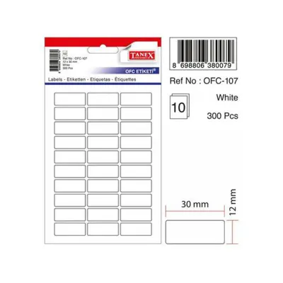 TANEX OFC-107 BEYAZ 12x30 mm OFİS ETİKETİ (Best)