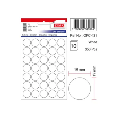TANEX OFC-131 19 mm BEYAZ OFİS ETİKETİ YUVARLAK (Best)