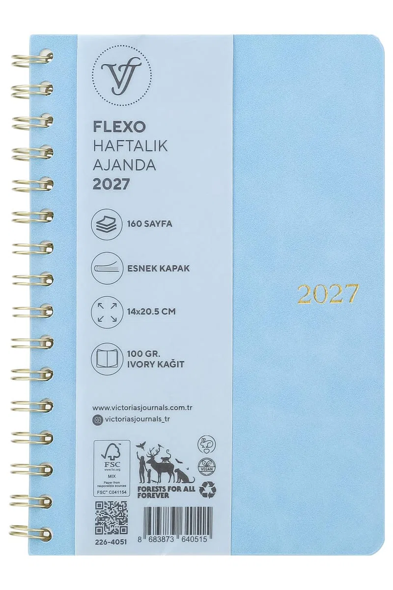 VJ FLEXO VEGAN-HAFTALIK AJANDA A5 (14X20,5 CM). IVORY 80 GR. 160 SAYFA 226-4051