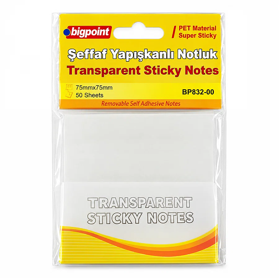 Bigpoint PET Yapışkanlı Şeffaf Notluk 75x75mm