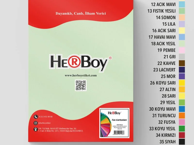 HERBOY FON KARTONU 25X35 NO:18 AÇIK YEŞİL 100 AD.