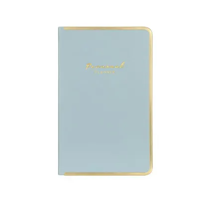 Vj 123-0232 Vj Monaco Vegan Deri Sert Kapak Defter 100Gr. 96 Yaprak 13X21 Cm. Kenar Altın Demir Ve Altın Yaldız Çizgiliı A.Mavi