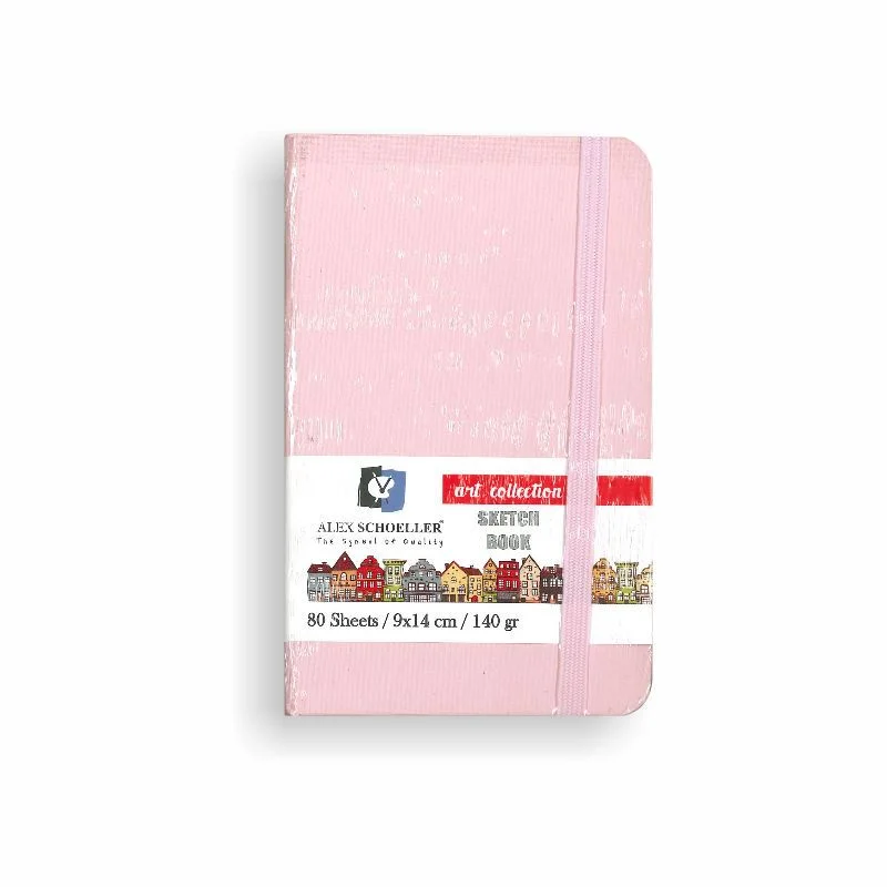 Alex Schoeller 9X14 Lastikli Sketc Defter 140 Gr 80 Yp. Pembe Kapak Alx-9529
