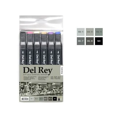 Del Rey Twın Marker Çift Uçlu Grafik Kalemi 6 Lı Soğuk Gri Tonlar Mn-Askt06/2