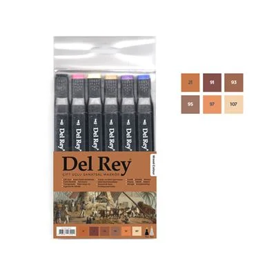 Del Rey Twın Marker Çift Uçlu Grafik Kalemi 6 Lı Ahşap Renkler Mn-Askt06/4