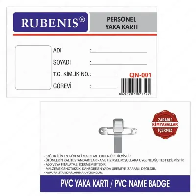 Rubenıs Yaka Kartı Pvc İğneli Qn-001