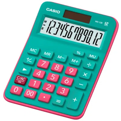Casio Hesap Makinesi Masaüstü 12 Hane Yeşil+Pembe MX-12B-GNRD