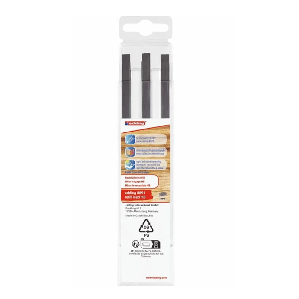 Edding 8891-K6HB Mekanik Marangoz Kalemi Yedek Uç HB 6Lı Set