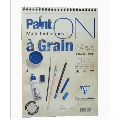 Clairefontaine Resim Defteri paint-On A Grain Çizim Blok Üstten Spiralli 20 YP A4 200 GR PD 966218