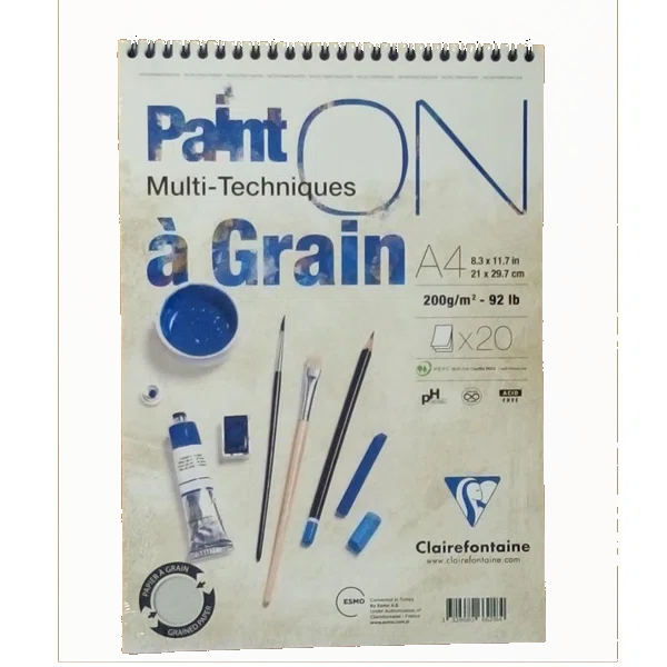 Clairefontaine Resim Defteri paint-On A Grain Çizim Blok Üstten Spiralli 20 YP A4 200 GR PD 966218
