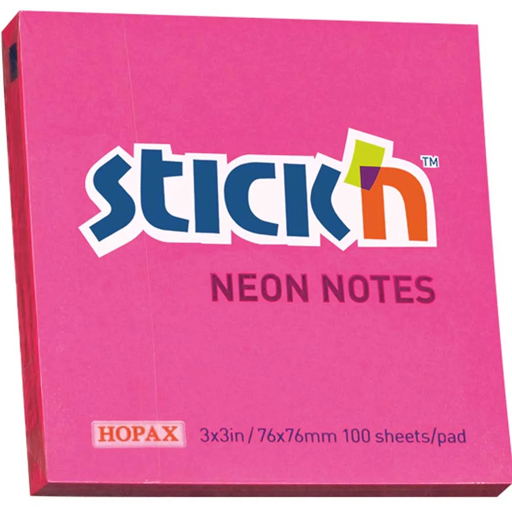 Hopax Stıckn Yapışkanlı Not Kağıdı 100 YP 76x76 Fosforlu Pembe HE21165