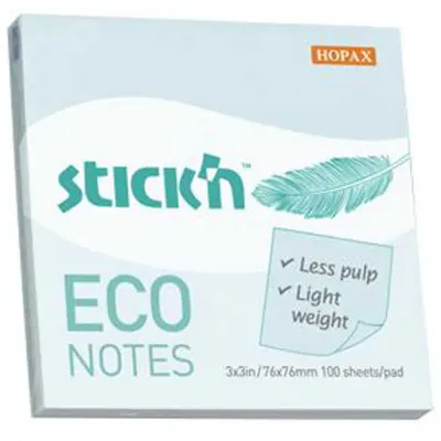 Hopax Stıckn Yapışkanlı Not Kağıdı 100 YP 76x76 Eco Notes Pastel Mavi HE21747