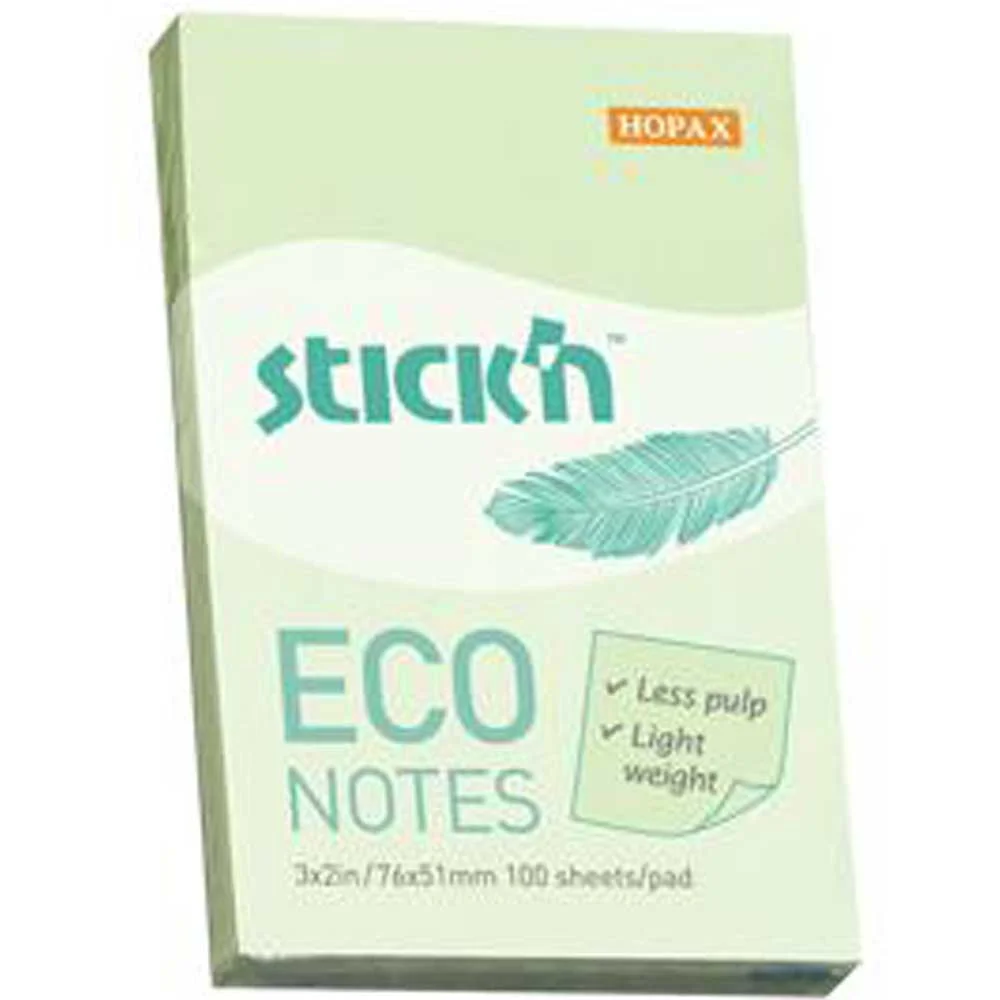 Hopax Stıckn Yapışkanlı Not Kağıdı 100 YP 76x51 Eco Patel Yeşil HE21744