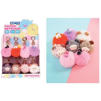 Gıpta Anahtarlık Cute Animal Pompom 6 Renk 24 Lü