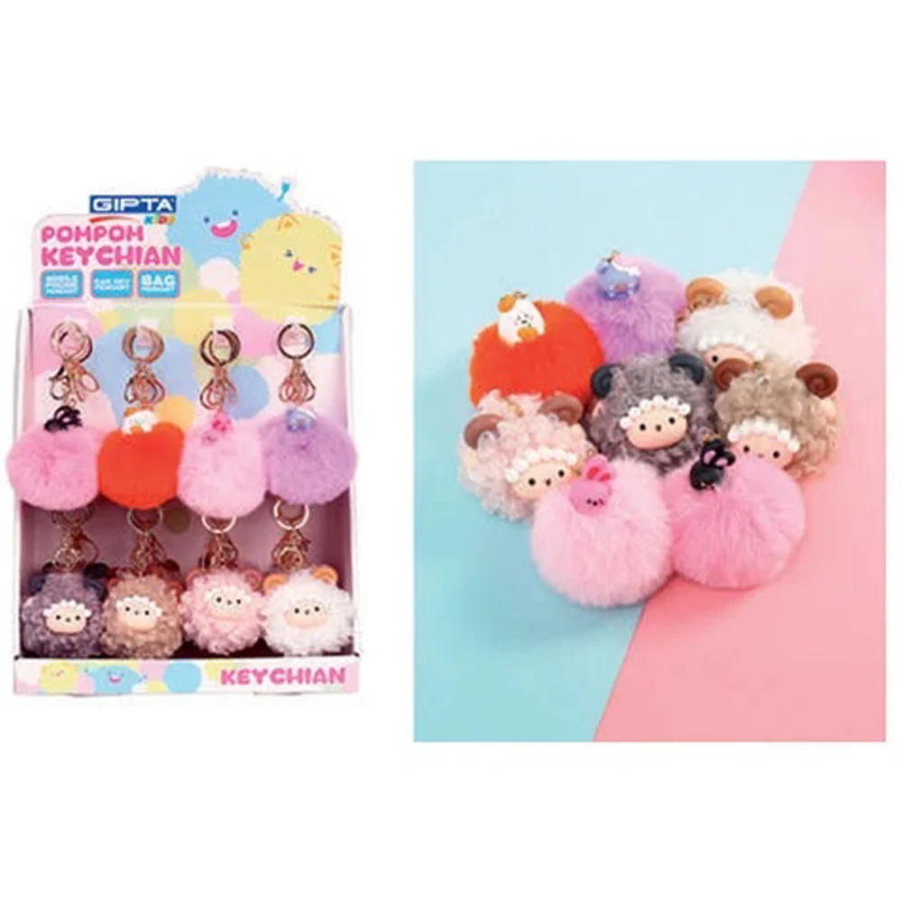 Gıpta Anahtarlık Cute Animal Pompom 6 Renk 24 Lü