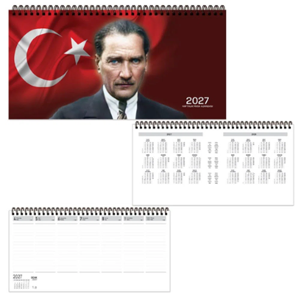 Keskin 2027-AJ-66 16x33,5 Spralli Haftalık Masa Ajandası-Atatürk