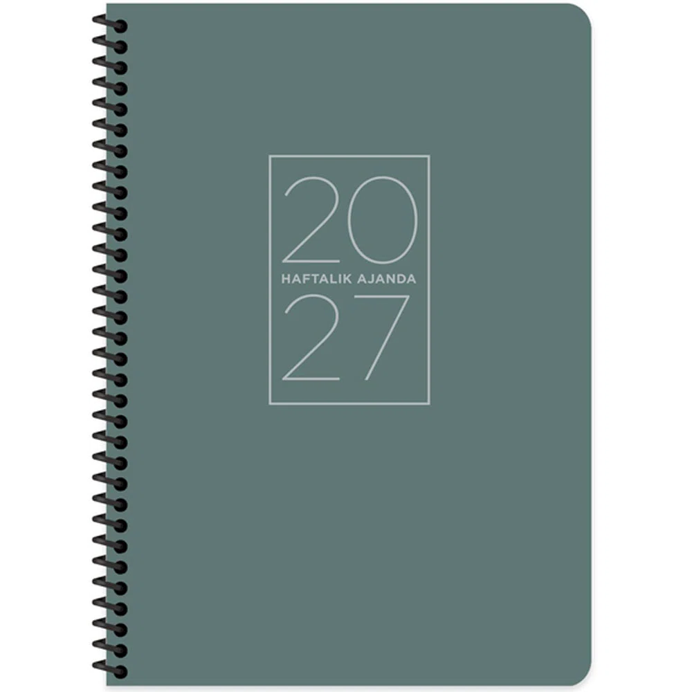 Keskin 2027-20x28 Spiralli Haftalık Ajanda-Yeşil 600296-99