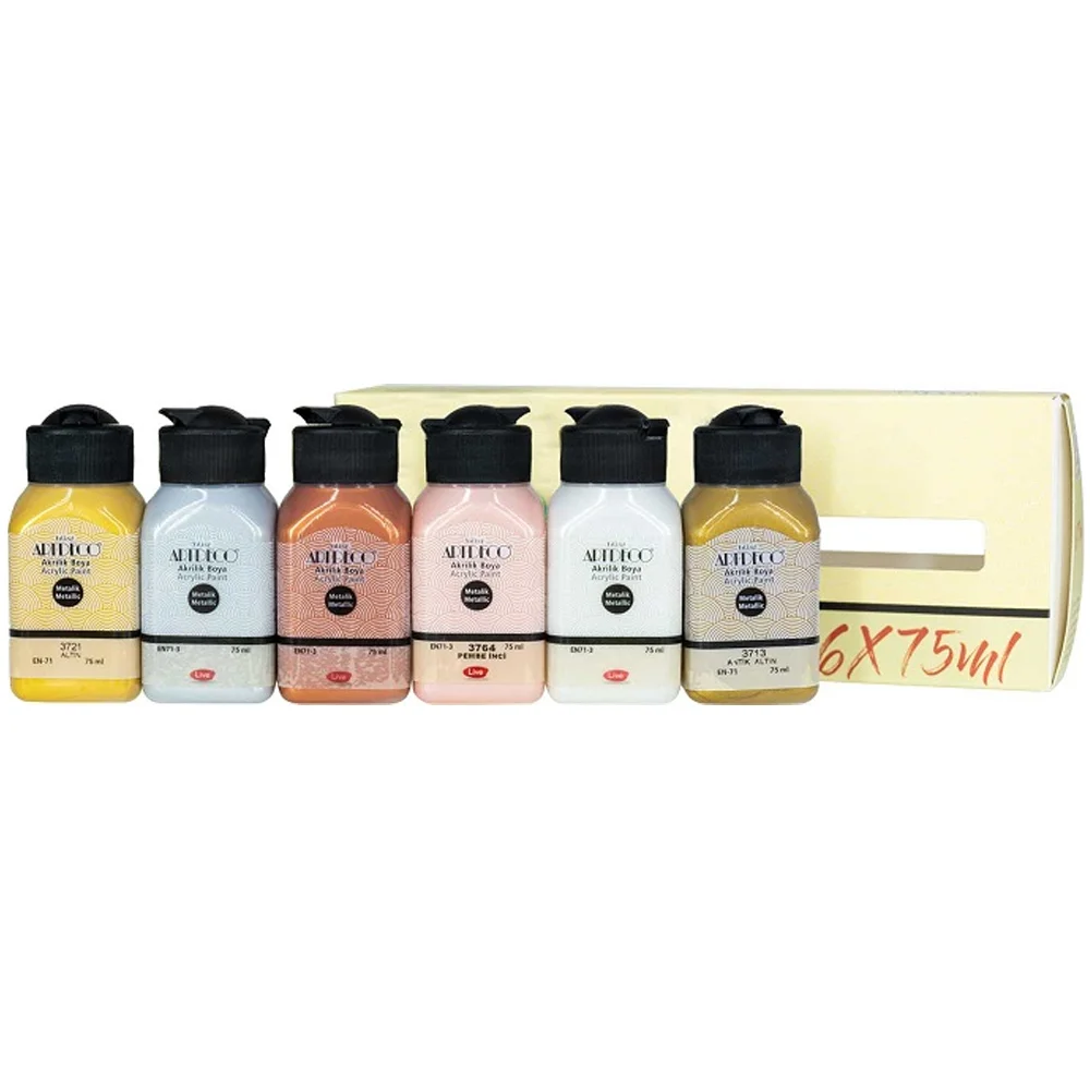 Artdeco Akrilik Boya 6x75 ML Set Metalik Renkler LV-Y-070I-AS3