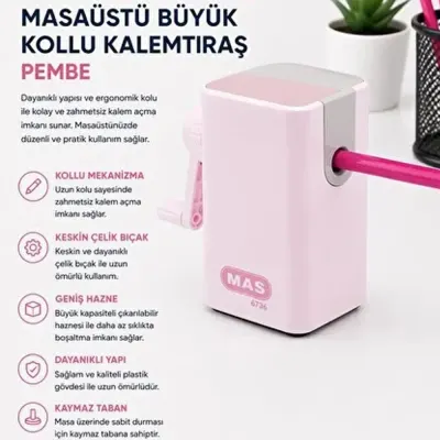 Mas Kalemtıraş Kollu Masa Tipi Plastik Büyük Pembe 6736