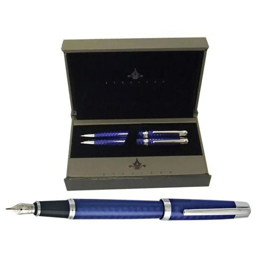 Steel Pen Takım Kalem Dolma+Tükenmez Carens Serisi Mavi 262