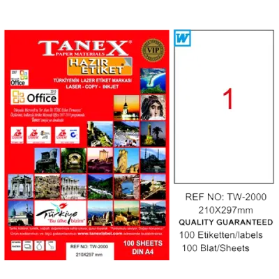 Tanex Laser Etiket 100 YP 210x297 Laser-Copy-Inkjet TW-2000