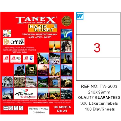 Tanex Laser Etiket 100 YP 210x99 Laser-Copy-Inkjet TW-2003