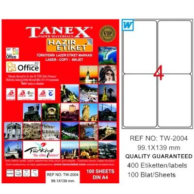 Tanex Laser Etiket 100 YP 99.1x139 Laser-Copy-Inkjet TW-2004