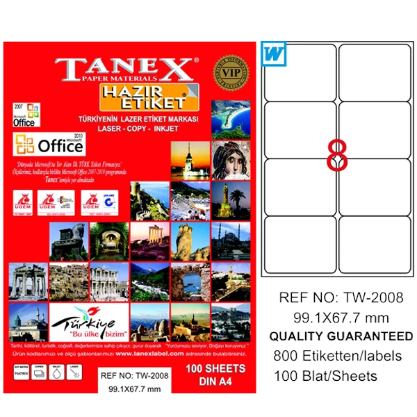 Tanex Laser Etiket 100 YP 99.1x67.7 Laser-Copy-Inkjet TW-2008