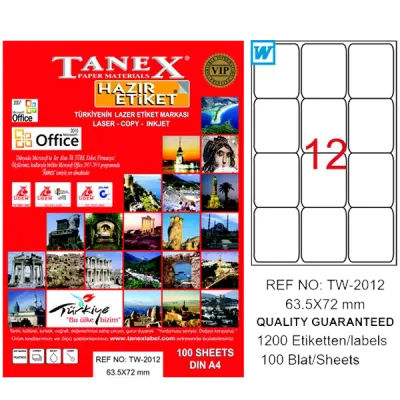 Tanex Laser Etiket 100 YP 63x72 Laser-Copy-Inkjet TW-2012