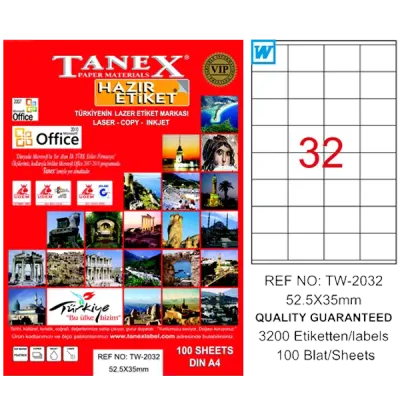 Tanex Laser Etiket 100 YP 52.5x35 Laser-Copy-Inkjet TW-2032
