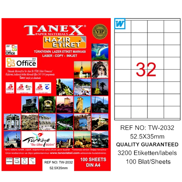 Tanex Laser Etiket 100 YP 52.5x35 Laser-Copy-Inkjet TW-2032