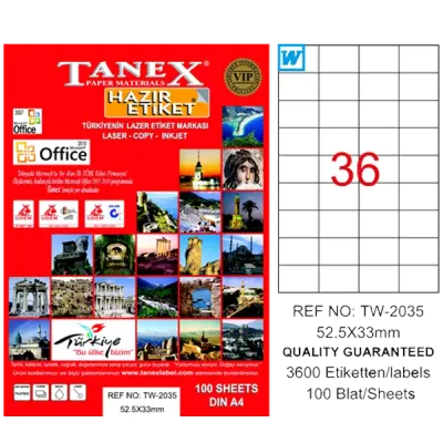 Tanex Laser Etiket 100 YP 52.5x33 Laser-Copy-Inkjet TW-2035