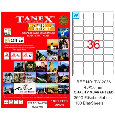 Tanex Laser Etiket 100 YP 45x30 Laser-Copy-Inkjet TW-2036