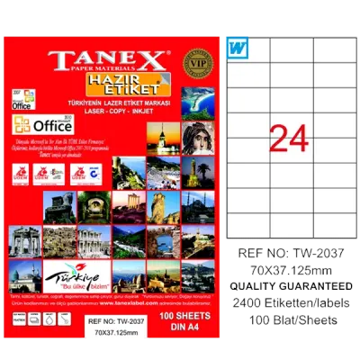 Tanex Laser Etiket 100 YP 70x37.125 Laser-Copy-Inkjet TW-2037