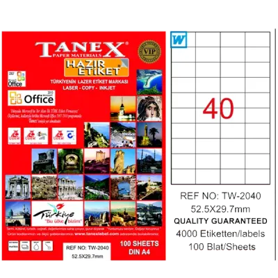 Tanex Laser Etiket 100 YP 52x29 Laser-Copy-Inkjet TW-2040