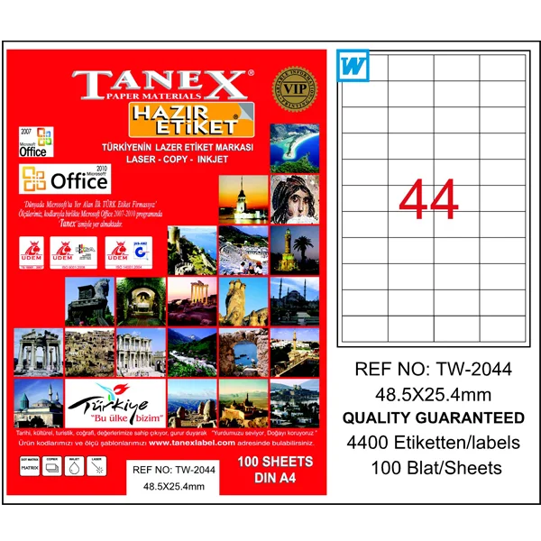 Tanex Laser Etiket 100 YP 48x25 Laser-Copy-Inkjet TW-2044